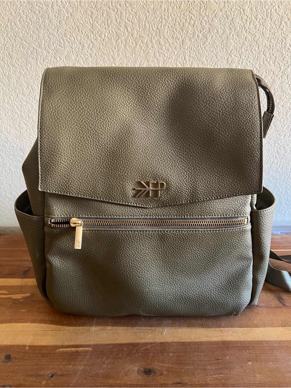 Freshly Picked Olive Green Baby Diaper Backpack with Gold Hardware